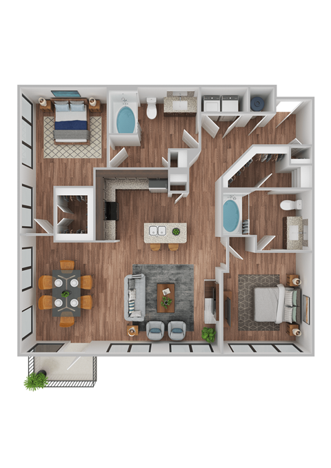 Floor plan for 2 beds, 2 baths, 1170 sqft